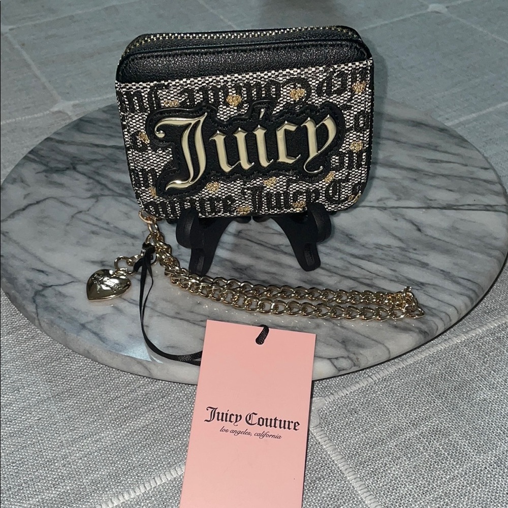 Viral Juicy Couture Black & Gold  hearts pattern wallet with gold heart ❤️ charm